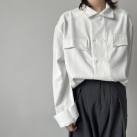 她與偏見 小眾設計簡約白襯衣雙排扣無性別寬鬆慵懶法式復古襯衫