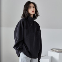 韓版chic小眾設計款立領寬鬆襯衫女秋季新款洋派休閒百搭長袖上衣