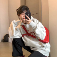 白灰色美式復古連帽運動衫女高街春秋冬款加絨潮牌ins小眾外套上衣