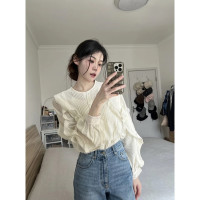 法式溫柔氣質白色襯衫女春秋季新款荷葉邊設計感小眾別致長袖上衣