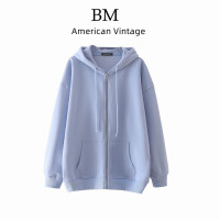 Brandy Girl 趙露思同款雪花粉bm衛衣女休閒連帽拉鍊加絨開衫外套