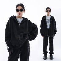 Acestudios 洗水炒色黑色開衫厚棉T+衛褲2件套女2023秋季新款套裝