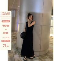 馨幫幫 自制U領吊帶無袖背心洋裝女夏季休閒內搭中長版小黑裙
