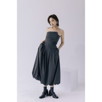 Would You原創立體剪裁抹胸花苞長版洋裝 設計感抹胸裙