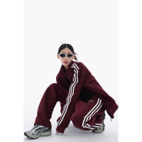 Acestudios 三槓加厚厚棉T開衫+長褲2件套女2023春秋新款寬鬆套裝