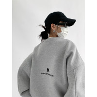 Acestudios 刺繡複合圓領厚棉T女2023春秋新款寬鬆百搭潮牌上衣