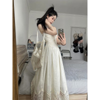 Madofit復古重工刺繡無袖氣質仙女洋裝女夏高級感顯瘦吊帶長裙