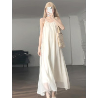 溫柔風茶歇法式吊帶洋裝2023新款質感高級感裙子女夏季度假長裙