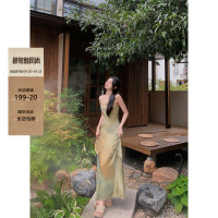 [WALKINDARK]梔子青·新中式印花暈染洋裝＋同色系坎肩開衫袖套