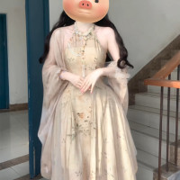 大尺碼新中式改良旗袍挖肩拼接網紗洋裝女國風禪意開衫兩件套夏季