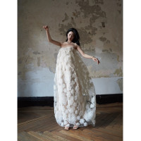 小眾輕奢重工立體花朵裹胸裙花苞裙婚禮晨袍洋裝生日聚會小禮服