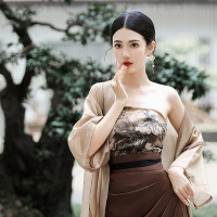 國風新中式防曬開衫漢服套裝日常通勤背心宋制長旋裙漢元素洋裝