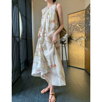 JWUNIQUE無袖印花洋裝女夏季2023新款寬鬆顯瘦海邊度假風長裙子