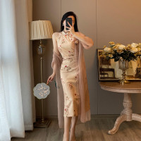 新中式掛頸年輕款復古改良旗袍洋裝女夏季新款氣質收腰顯瘦長裙