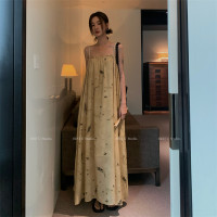 Best U印花洋裝女夏季新款法式小眾吊帶裙水墨感長裙寬鬆裙子