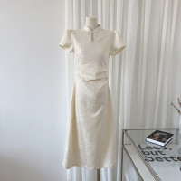 鷺青一【清光調】重工提花旗袍裙女夏季新款國風改良新中式洋裝