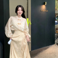 復古中國風馬面襯衫搭配半身裙新中式套裝女秋季2022新款設計感春