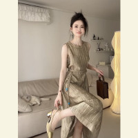高冷御姐冷淡系獨特高級感超好看高端精緻大牌香檳金無袖洋裝子