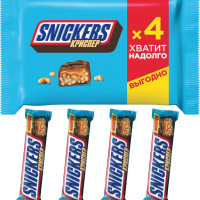 Шоколадные батончики Snickers Криспер, 4 шт по 40 г, Нуга, карамель, воздушный рис, шоколад