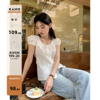 你好卡農 繫帶單排扣泡泡袖短袖上衣夏季薄款寬鬆顯瘦小個子襯衫