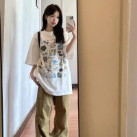 港風chic超好看白色卡通短袖T恤女夏季寬鬆oversize休閒百搭上衣