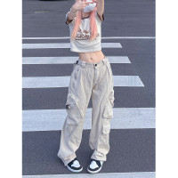 多口袋工裝休閒褲子女夏季新款ins潮美式復古街頭hiphop直筒長褲