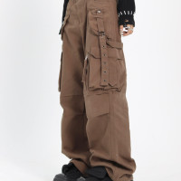 ZZHenL 美式辣妹復古工裝多口袋機能2023新款闊腿褲寬鬆休閒長褲