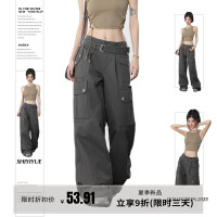SHIYIYUE美式工裝褲女夏季復古百搭休閒褲寬鬆小個子闊腿拖地長褲