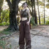 ZZHenL美式vibe風寬鬆2023新品工裝褲多口袋褲腰可調節設計感百搭