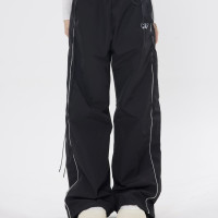 珍珍很懶美式復古速乾運動褲女春季蝴蝶結抽繩直筒闊腿休閒長褲潮