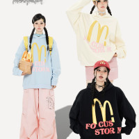 珍珍很懶 原創麥當勞M字母印花連帽運動衫男女春秋美式重磅寬鬆外套