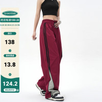 YOOTDS美式復古側邊闊腿休閒褲垂感寬鬆高街vibe風直筒運動長褲女