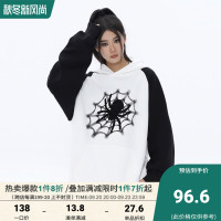 YOOTDS國潮美式蜘蛛印花連帽運動衫女秋季寬鬆外套復古百搭情侶上衣