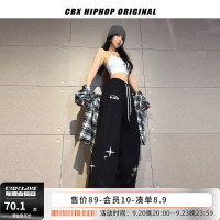 CBX原創潮牌黑色刺繡嘻哈直筒運動褲女jazz街舞ins跳舞爵士褲子潮