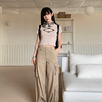 總裁家 23SS|重工高街辣妹多口袋工裝褲女ins百搭中腰直筒拖地褲