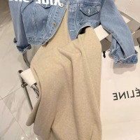 早秋穿搭小香風高級感絕美奶fufu牛仔套裝茶歇法式吊帶洋裝子女