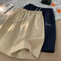 設計感刺繡休閒短褲女夏季美式高腰直筒五分五分褲寬鬆闊腿黑色褲子