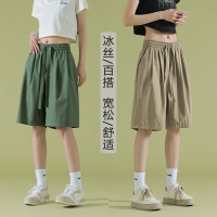 冰絲闊腿美式短褲女夏季薄款黑色褲子大尺碼胖MM休閒五分褲直筒五分褲