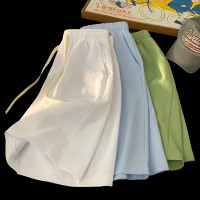 白色短褲女夏季薄款褲子寬鬆高腰冰絲闊腿五分褲顯瘦垂感休閒中褲