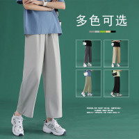 夏天褲子薄款女冰絲闊腿垂感九分褲胖MM寬鬆顯瘦高腰直筒休閒褲潮