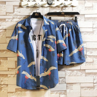 Пляжная одежда для мужчин, комплект из 2 предметов, быстросохнущая гавайская рубашка и шорты, комплект, Мужская модная одежда, повседневная Летняя одежда с принтом