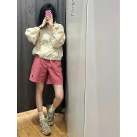 純棉美式粉色運動短褲女薄款夏季小個子寬鬆休閒褲闊腿跑步五分褲