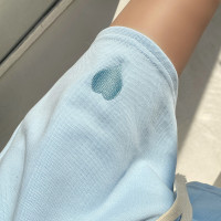 藍色運動短褲女高腰寬鬆夏季薄款顯瘦直筒休閒闊腿五分褲愛心五分褲