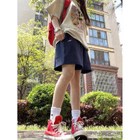 美式街頭短褲女夏季薄款外穿寬鬆小個子休閒闊腿復古運動五分褲子