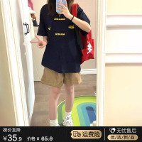 高腰卡其色闊腿工裝短褲女薄款小個子顯瘦五分運動休閒褲子女夏季