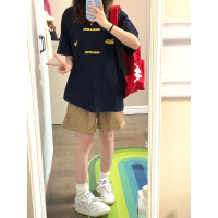 純棉日系工裝卡其色闊腿短褲女寬鬆夏季小個子運動薄款休閒五分褲