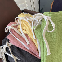 華夫格運動短褲女2023新款夏季薄款五分褲子休閒寬鬆闊腿大尺碼五分褲