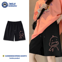 運動短褲女夏季薄款2023新款高腰胖mm顯瘦寬鬆大尺碼休閒黑色五分褲