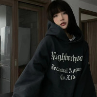 美式純棉黑色加絨連帽運動衫外套春秋冬2023新款寬鬆男女同款情侶裝