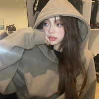 美式oversize大尺碼寬鬆情侶裝加絨加厚連帽運動衫2023新款女春秋冬季